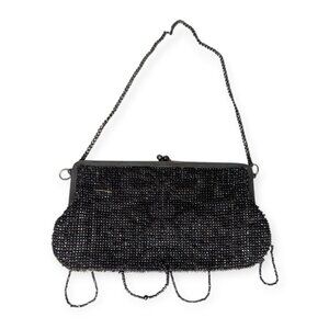 Vintage Black Seed Beaded Frame Handbag with Kiss Lock 7"